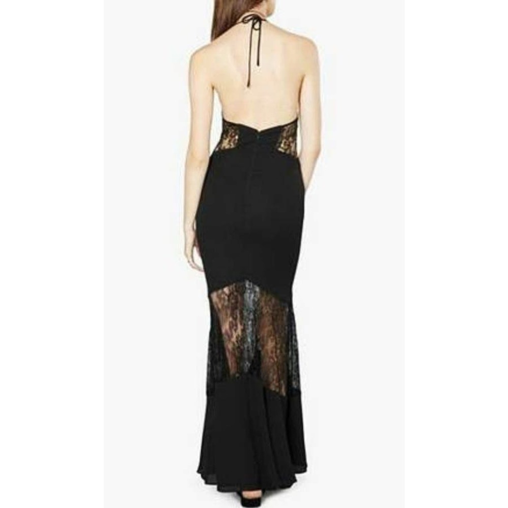 Womens Fame And Partners Chantilly Halter Floor Length Backless Black Lace Dress - Picture 4 of 13